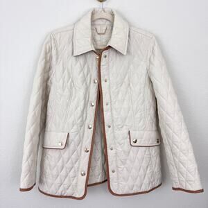 Chico's Womens Quilted Long Sleeve Jacket Size 4/6 Minimal Classic Ivory